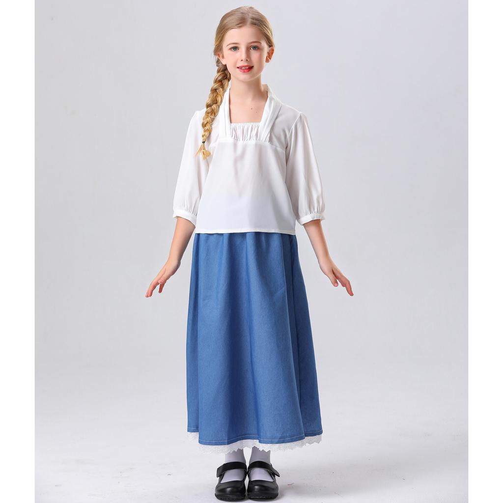 Halloween children French manor maid cospay costume medieval pastoral maid long dress parentchild outfit