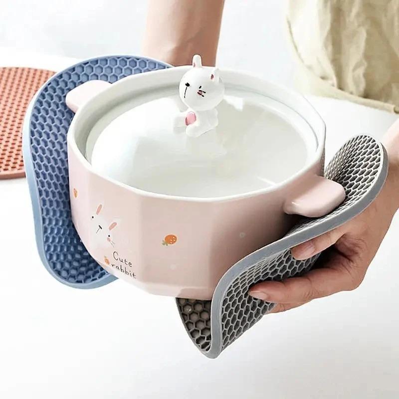 6pcs Multifunctional Kitchen Silicone Tableware Mat Round Non Slip Heat Resistant Coffee Cup Coasters Pot Holder Table Placemat Tools