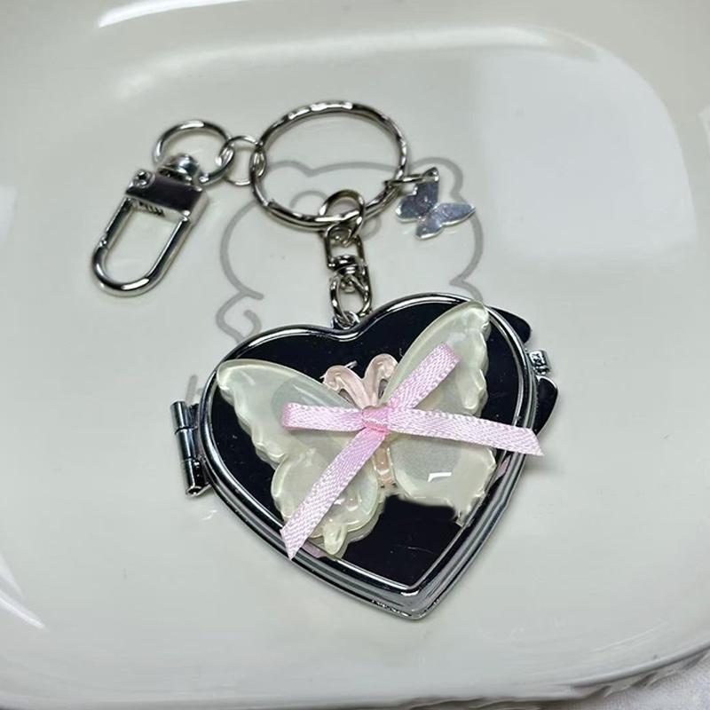 Милая бабочка в форме сердца складное зеркало брелок Y2K модный металлический брелок автомобильный держатель для ключей сумка подвеска украшение для девушки подарок