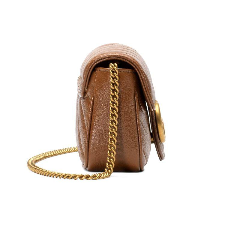 Gucci GG Marmont Mini Shoulder Bag Brown Quilted Leather Gold Hardware Chain Crossbody Bag for Women Daily Commute Party Gift 476433-0OLFT-2535