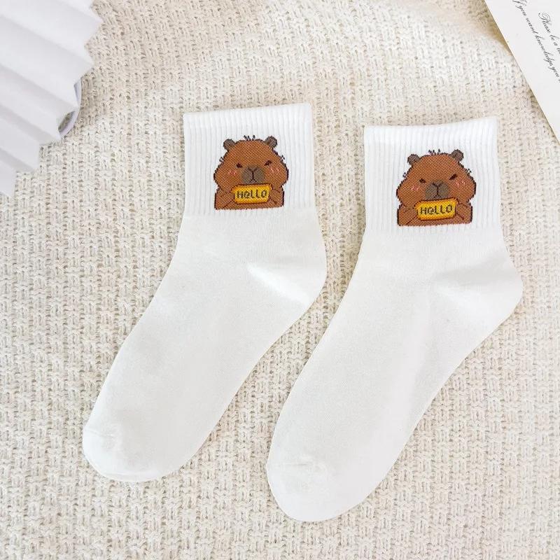 Мультяшные носки с капибарой, носки с медвежонком, весенне-осенние хлопковые носки средней длины, милые носки, популярные в интернете, корейская версия, носки-следки