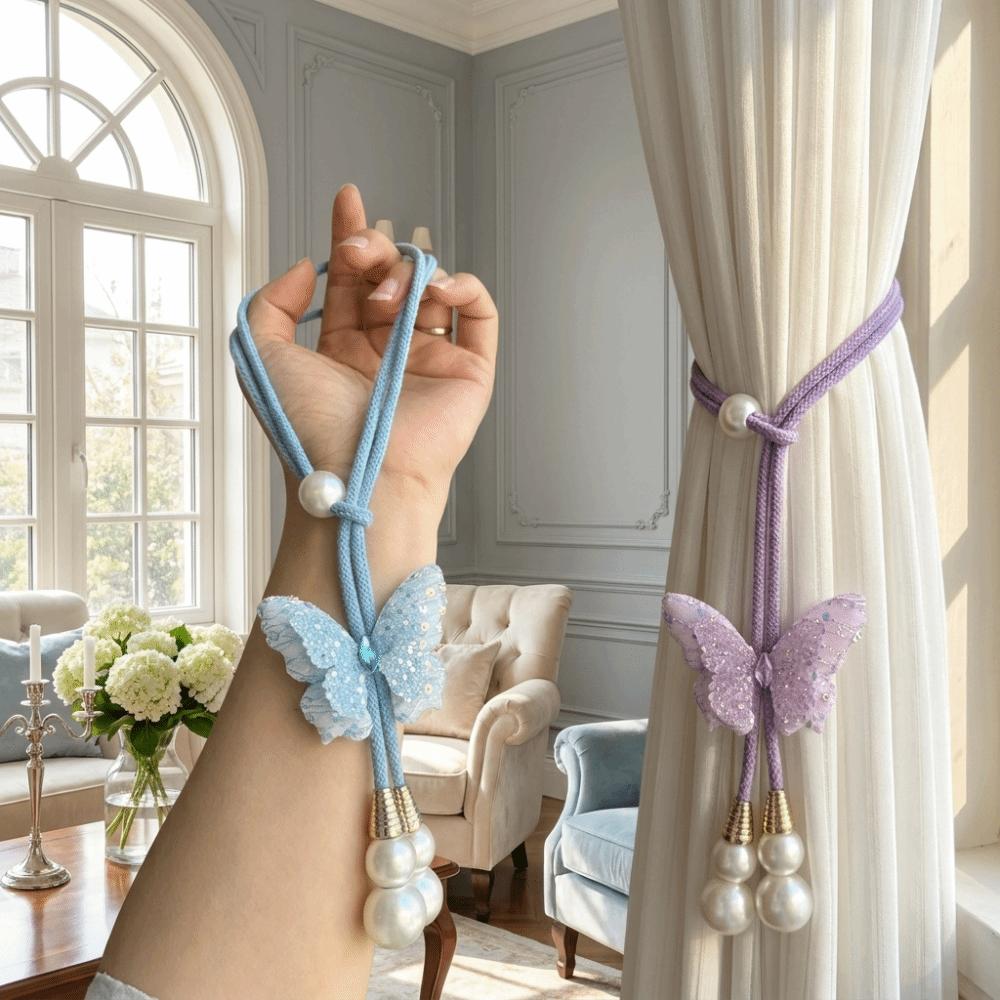 2PCS Creative Butterfly Curtain Tie Strap Adjustable Curtain Rope Curtain Tie Back Home Decor
