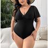 Plus Size Swimwear 2024 Women Swimsuit One Piece Monokini V-Neck Solid Sexy Tummy Control Bathing Suit