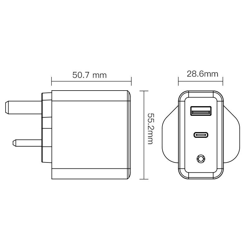 Зарядное устройство 40 Вт British GaN1C1A с несколькими протоколами PD20 Вт+QC3.0, двухпортовое, PPS, независимая интеллектуальная быстрая зарядка