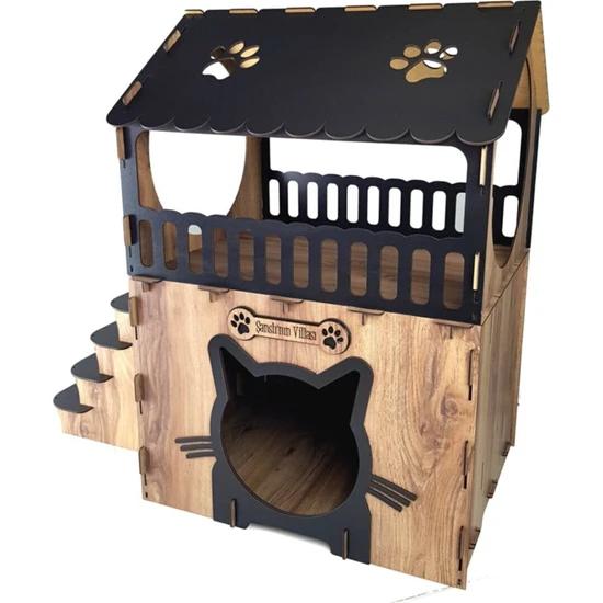 Wide Durable Useful Wooden Cat House With Terrace Floor