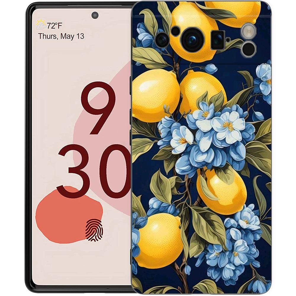 Роскошный чехол для телефона Google Pixel 10 9 8 9A 8A 7 7A 6 Pro XL 6A 5G Черный Мягкая задняя крышка из ТПУ Летние фрукты Принт с лимонами