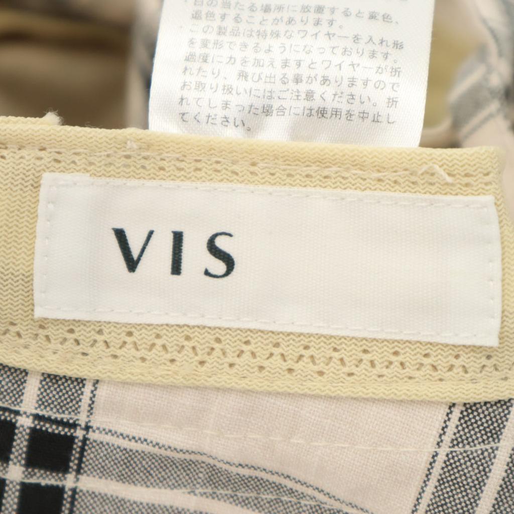 VIS Wide Brim with Ribbon Check Pattern Bucket Hat 57.5 White System Women Used