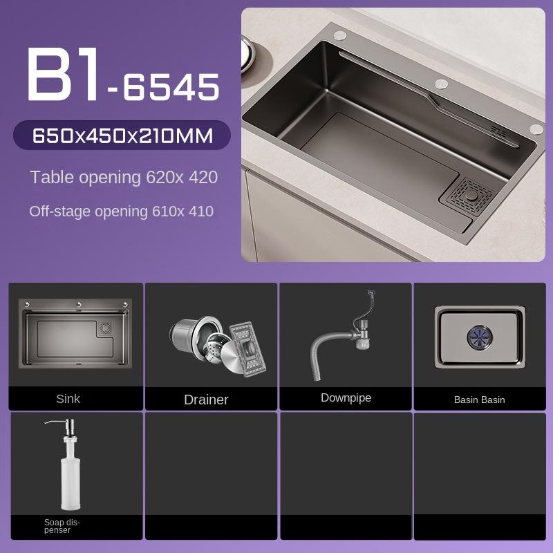 304 Stainless Steel Kitchen Sink Fixture with Kitchen Faucet Drain Accessories Gray Mutiple Size Single Bowl Wash Basin for Home