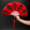 Handheld Peacock Feather Fan With Tassel Feather Dance Fan Folding Hand Fan  Home Decoration