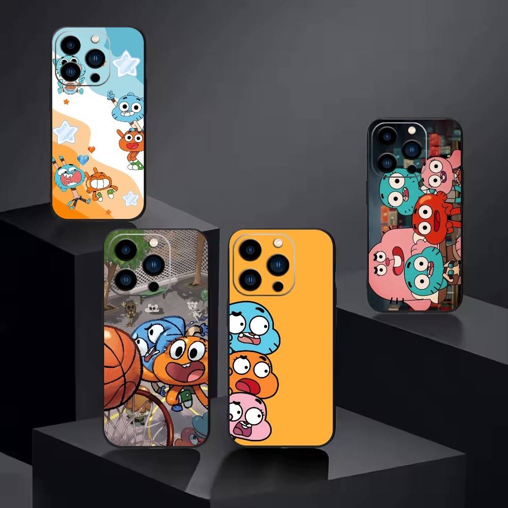 Чехол для телефона J-Gumball и Darwin для iPhone 16,15,14,13,12,17,Pro Max,Plus Силиконовый Черный Чехол