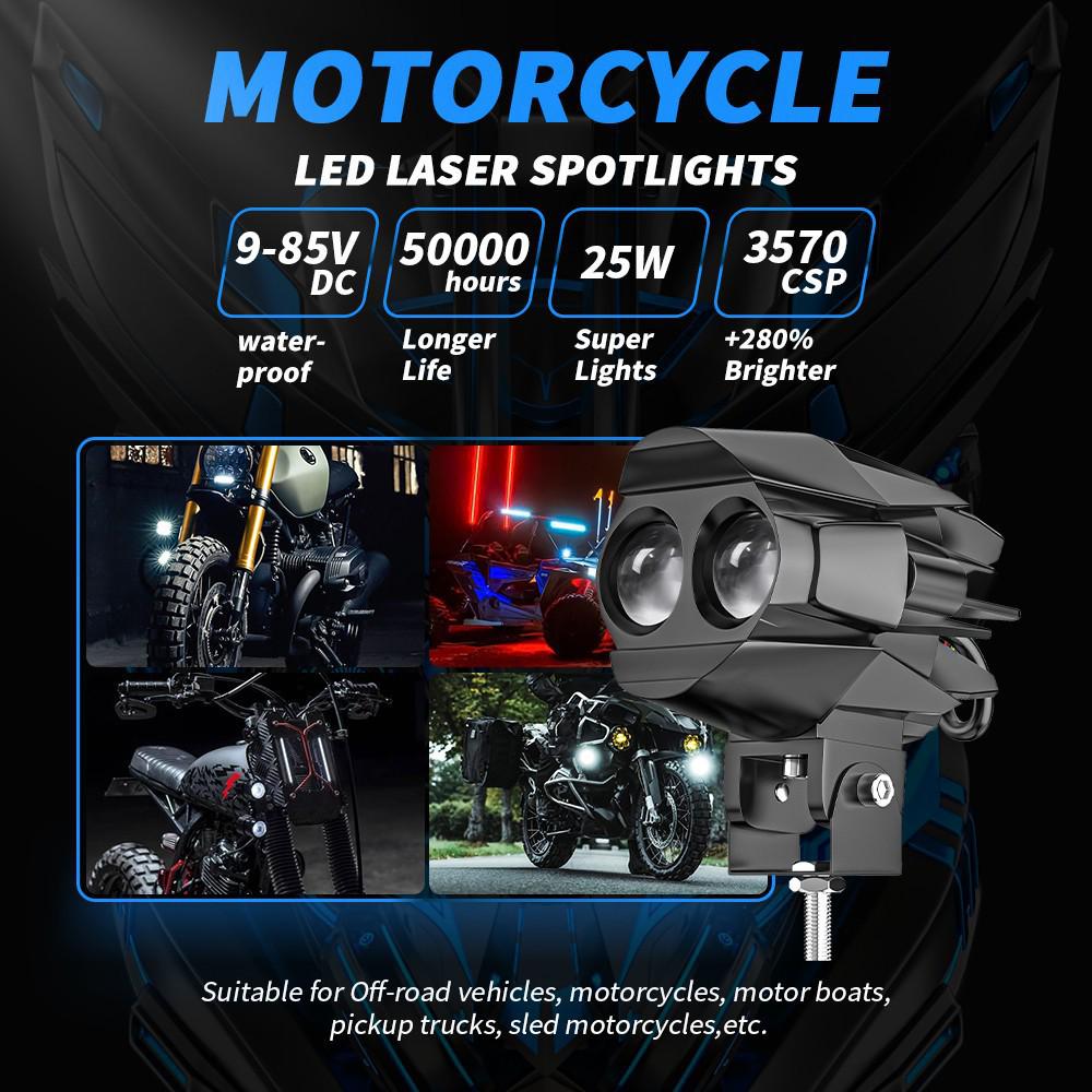 Motorcycle LED Spotlight Yellow-White Light: Super Bright Auxiliary Mini Driving Headlight for Electric Vehicles.