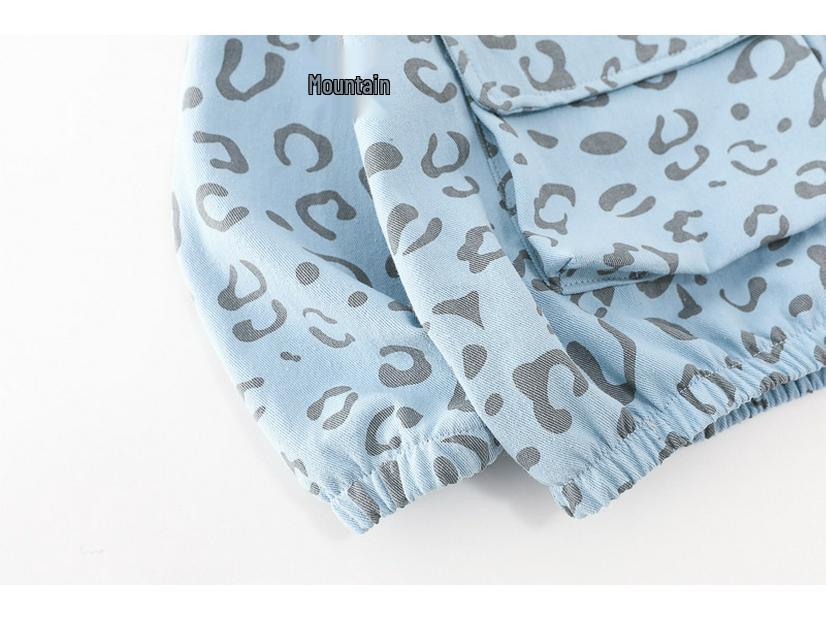 2024 Baby Spring Fashion Leopard Print Two-Piece Set for Toddlers - Stylish Stand-Up Collar for Boys & Girls