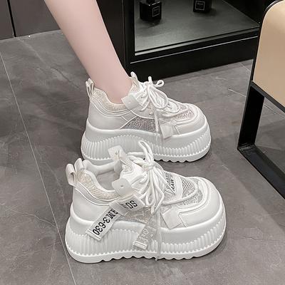 Мода 8СМ Воздушная сетка Синтетическая кожа Блестящие Повседневные Вулканизированные Полые Летние Массивные Кроссовки Платформа Клинья Балетки Женская обувь