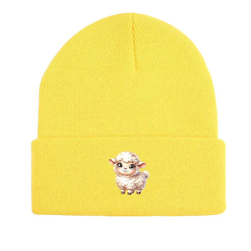 Little Sheep Print Knit Cap Beanie, Animal Man Cap Cozy Windproof Hip Hop Headwear Knit Hat Beanie