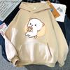 Bubble Tea Hoodies Peach Cat Kawaii Print Sweatshirt Women Harajuku Streetwear Cartoon Pattern O-Neck Top Clothes