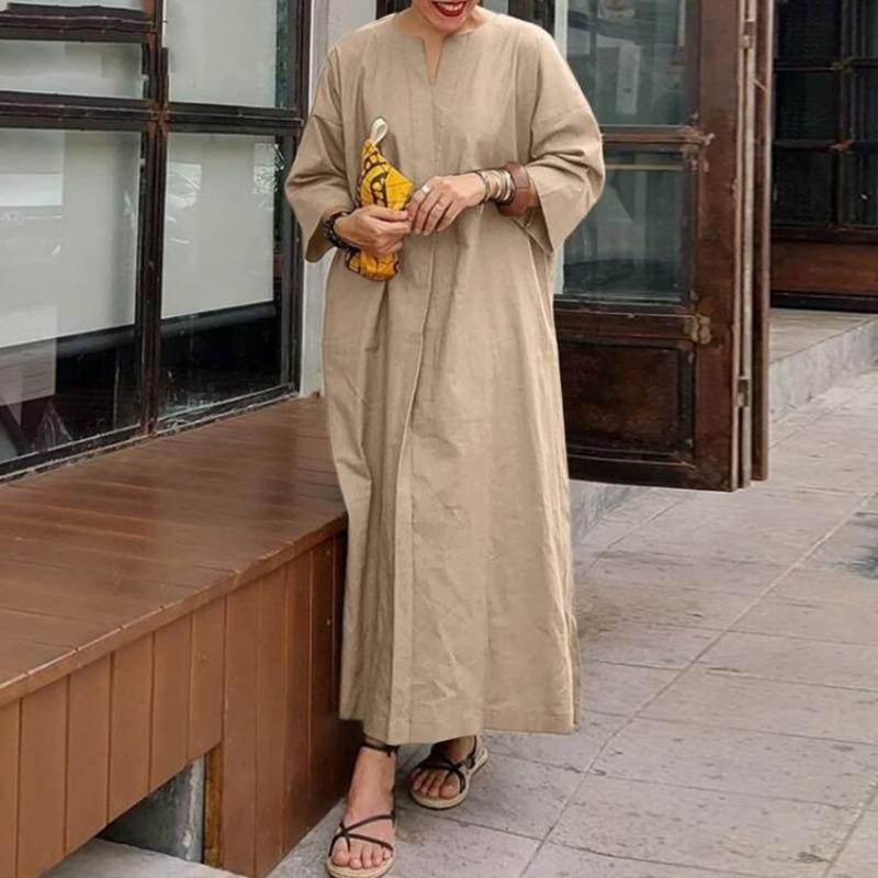 Однотонное свободное повседневное платье больших размеров