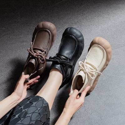 Обувь нового стиля, Ретро ботинки, Женские ботинки, Ботинки из мягкой кожи, Ботинки на мягкой подошве, Ботинки с высоким голенищем