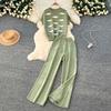 Summer Women Striped Knitted Sweater Trouser Two Piece Set Short Sleeve Pullover Tops and Pant Tracksuit
