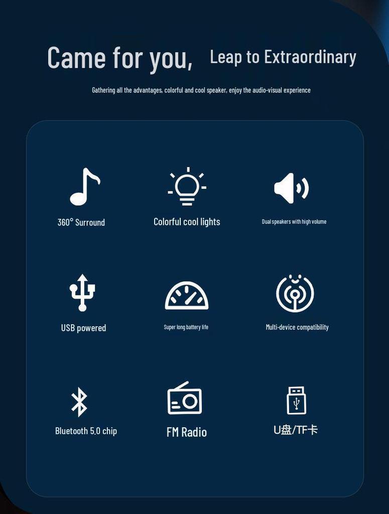 RGB Bluetooth Speaker: Wireless Luminous Portable Long Strip Desktop Sound Bar