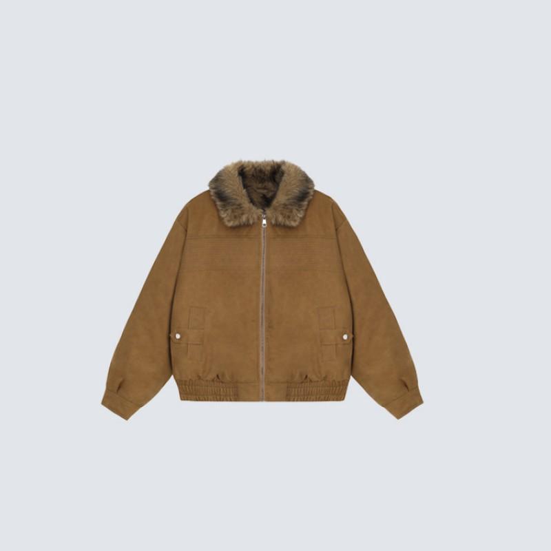 American Suede Fleece Collar Padded Jacket Unisex Vintage Winter Coat