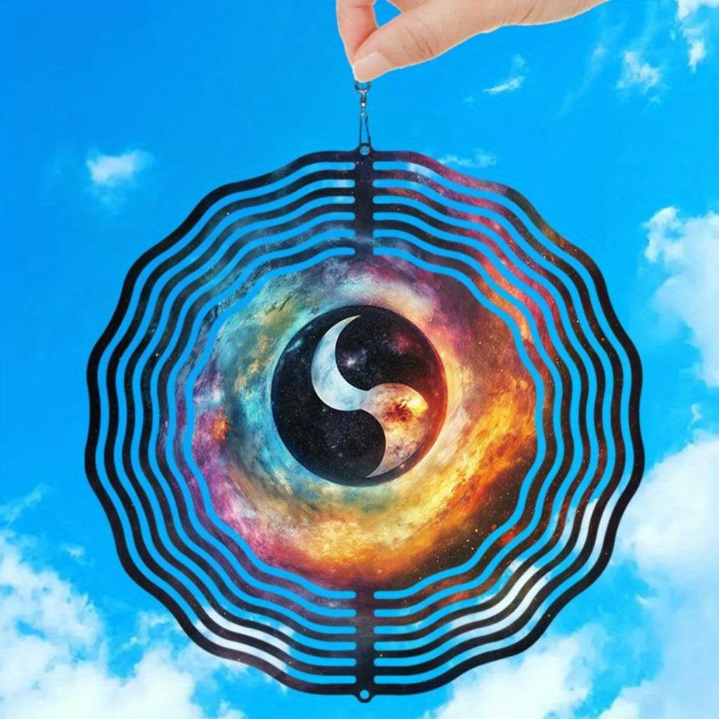 Large Metal Yin Yang Wind Spinner Galaxy Design Outdoor Hanging Decor for Garden Patio Yard No Battery Needed Durable Wind Chime