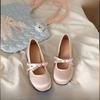 Розовые туфли Мэри Джейн с бантом Женские туфли Лето 2025 Новые Мягкий круглый носок Балетки с вырезом Одиночные туфли Модные Повседневные