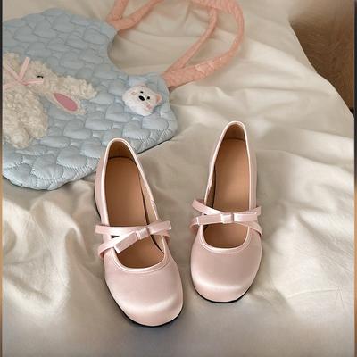 Розовые туфли Мэри Джейн с бантом Женские туфли Лето 2025 Новые Мягкий круглый носок Балетки с вырезом Одиночные туфли Модные Повседневные