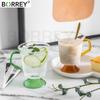 BORREY Coffee Mug Green Glass Cup Milk Tea Cups Goblet Amber Glass Mug Office Drinkware Water Beer Cocktail Glass Teacup 300ML