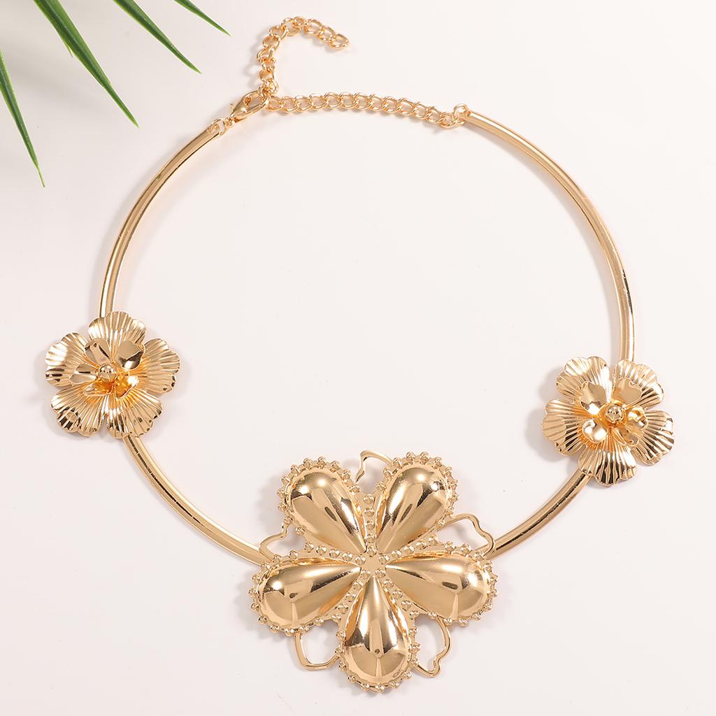 Cross-border Best-selling Fashion Trendy Personalized Flower-style Iron Bamboo Chain Choker Womens Vacation Party Necklace