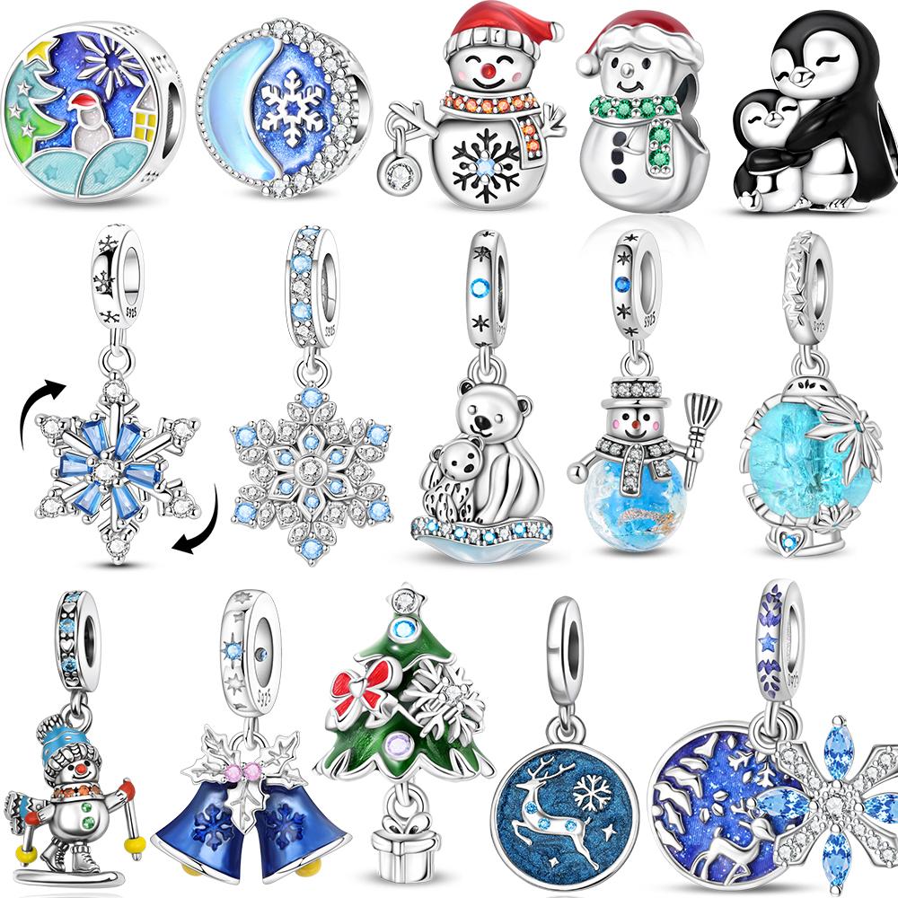 Зимний Медный Санта Снеговик Рождественская Елка Вращающаяся Снежинка Подходит Оригинальные Аксессуары для Браслета Рождественский Праздничный Подарок