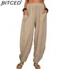 BITCED Women's Fashion Casual Solid Color Print Pants & Capris
