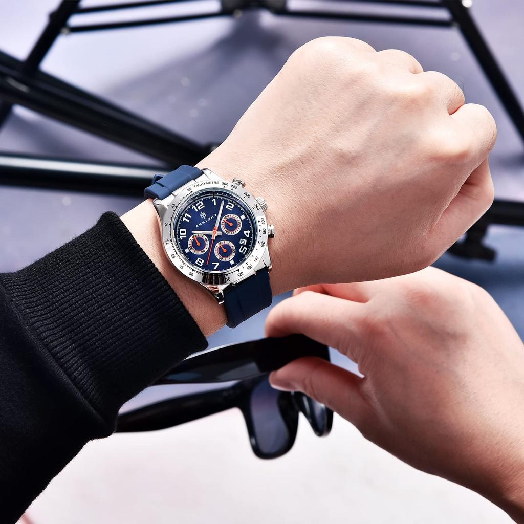 Часы-хронограф, водонепроницаемые аналоговые кварцевые часы, светящийся силиконовый циферблат с датой, спортивные, повседневные, модные, деловые часы, элегантный подарок для [AKNIGHT]