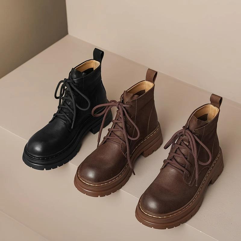 Модные британские ботинки на платформе для женщин, осень-зима, новые дизайнерские повседневные ботильоны, женская мода, однотонные кожаные туфли для женщин