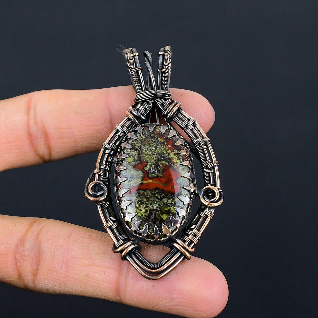 Dragon Blood Jasper Gemstone Pure Copper Wire Wrapped Handmade Pendant Jewelry