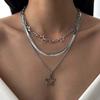 Simple Star Pendant Snake Bone Chain Necklace, Stacked Geometric Metal Chain Necklace