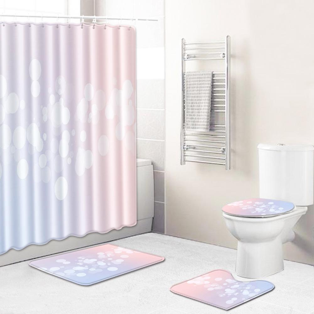 Stylish And Simple Shower Curtain Floor Mat Four-Piece Set Bathroom Toilet Carpet Shower Room Mat Foot Mat