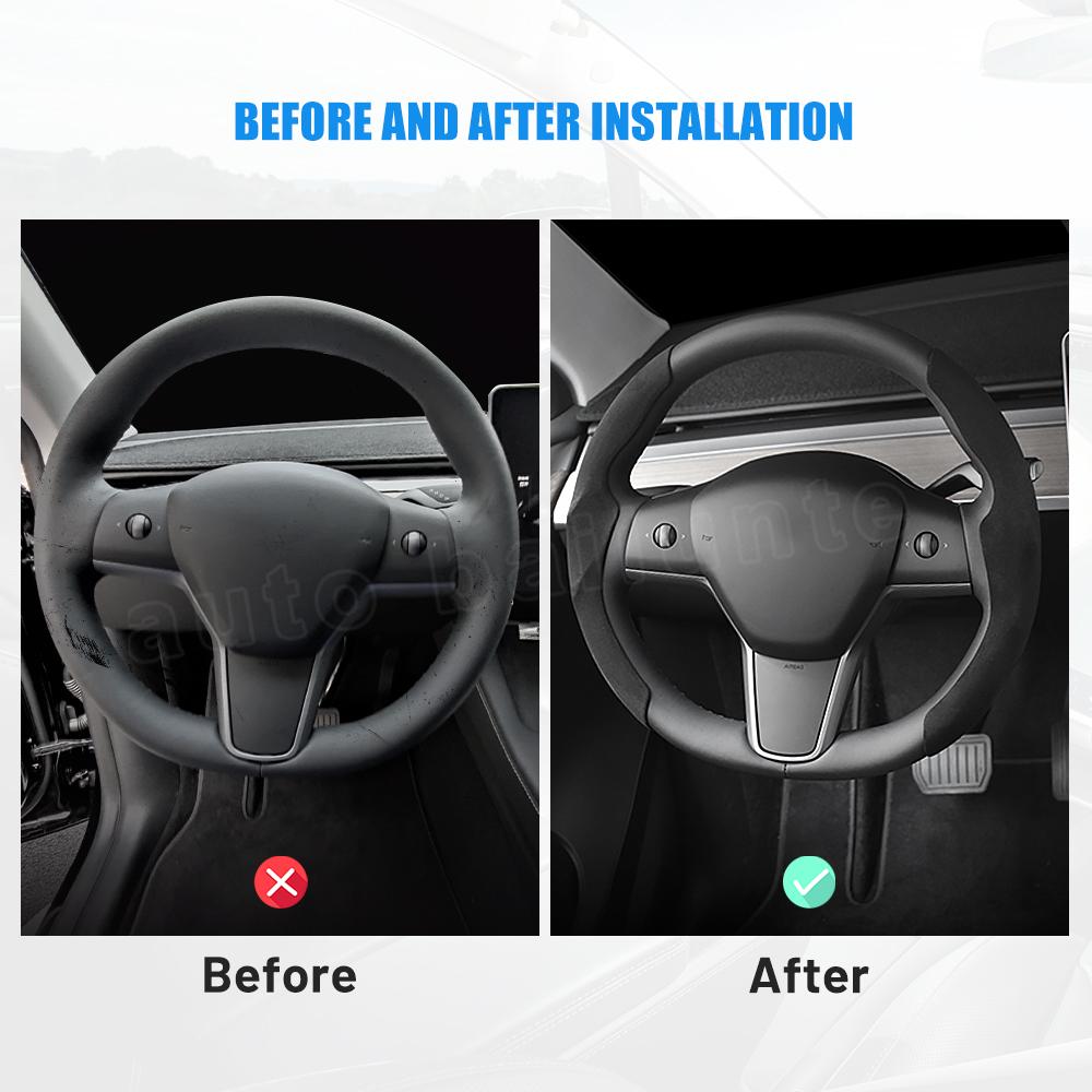 Tesla Suede Steering Wheel Cover All Season Universal Interior Tuning Accessories For Tesla Model 3 Y 2023 2022 -