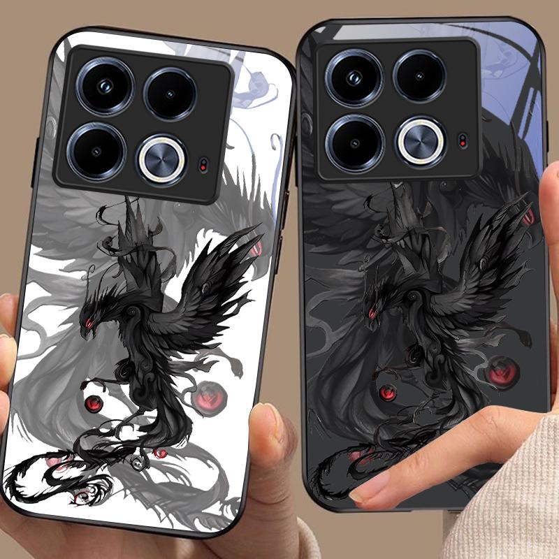 Черный мультяшный Дапенг для Infinix Note 40 4G 30i 12 G96 Smart 8 Hot 9 Play 10 11S 12 20i 50 Pro Plus 5G Чехол для телефона из закаленного стекла