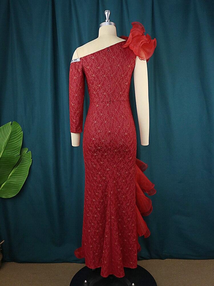 AOMEI Элегантные кружевные платья для женщин, бордовые платья с открытыми плечами и длинными оборками, нестандартные вечерние наряды для коктейльных клубов