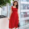 Women's Summer Strap Pleated Chiffon High-rise Mini Polka-dot Print Dress