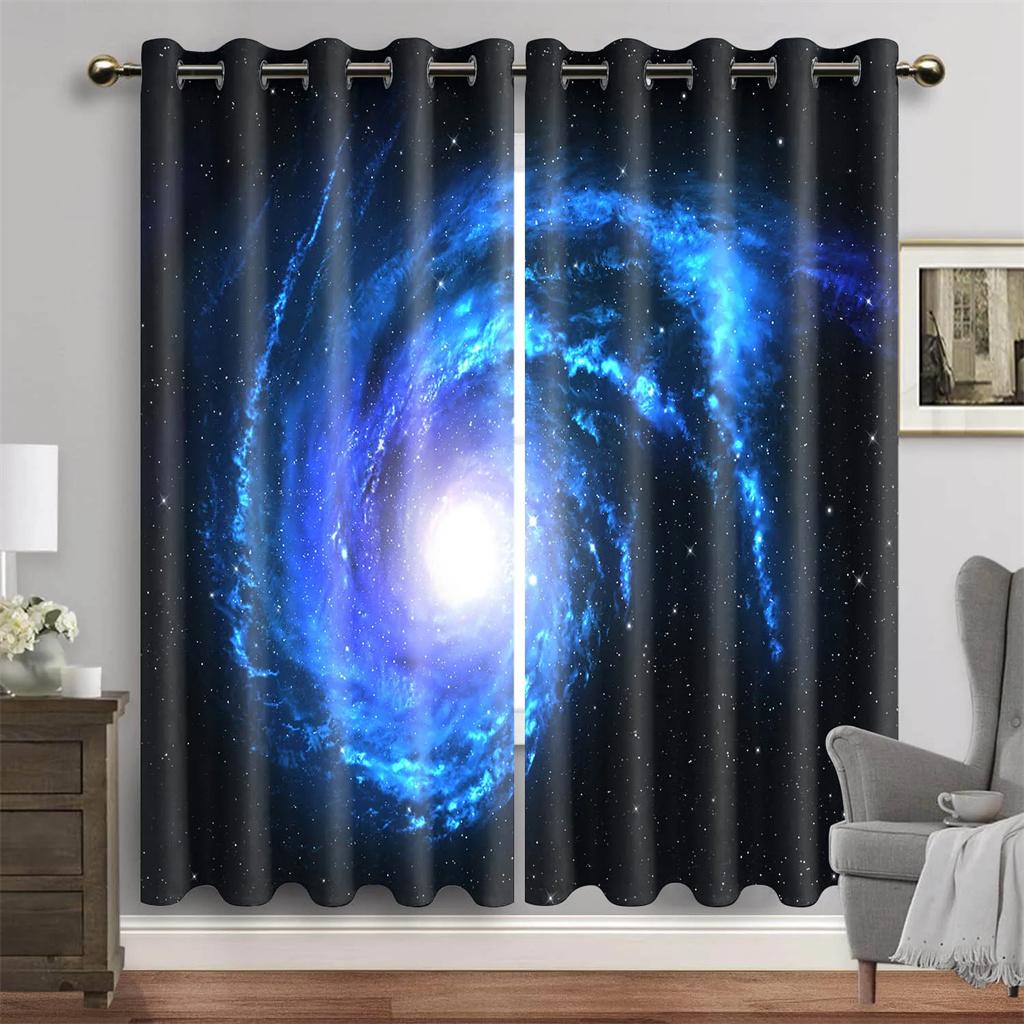 Purple Blue Galaxy Space Universe Stars Starry Window Curtains For Living Room Kids Bedroom Bathroom Kicthen Door Home Decor2Pcs