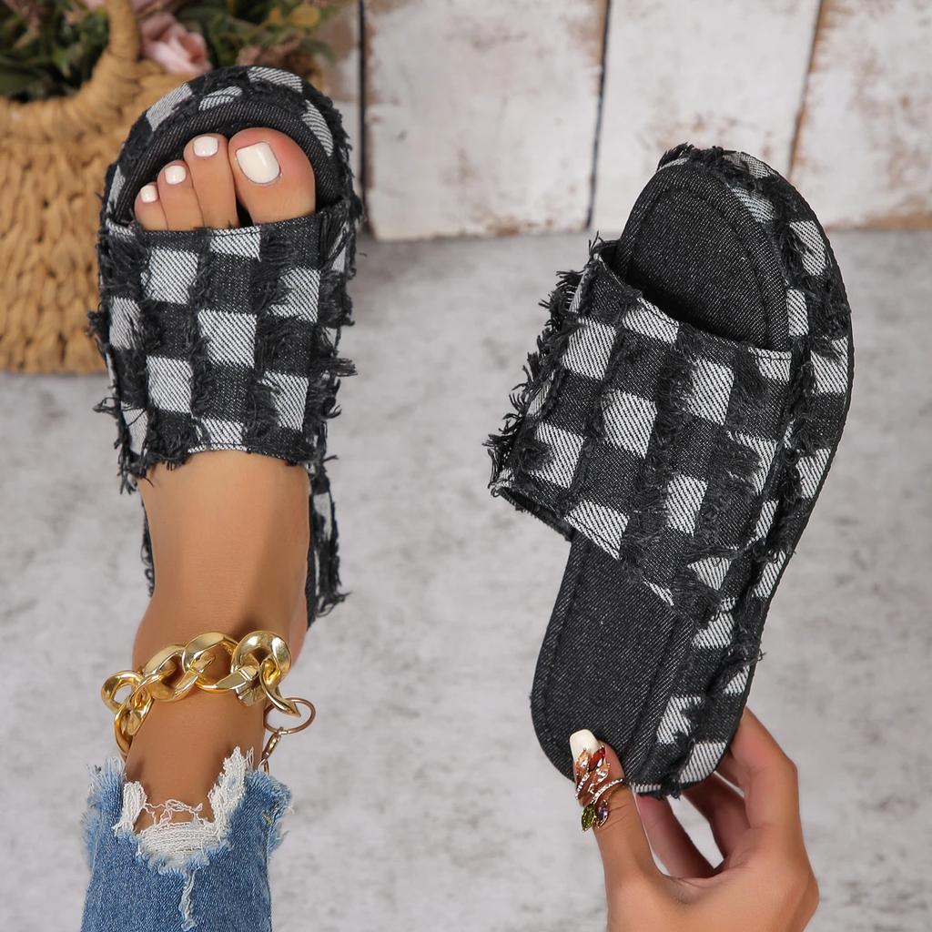 Модные женские шлепанцы на платформе, джинсовые, римские, толстые, лето 2025, на каблуке, повседневные, спортивные, пляжные, женские слайды, модные, для платья, женские сандалии, шлепанцы