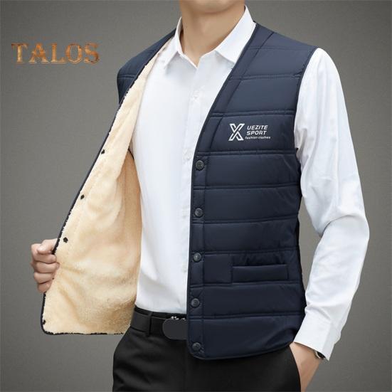 Мужской терможилет с V-образным вырезом, без рукавов, на бархатной подкладке, хлопковый жилет с карманами, однотонный, однобортный, ветрозащитный, теплый, с низом, жилет, куртка