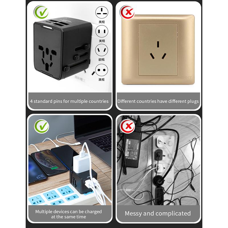 Universal Travel Plug Adapter with 3 USB Ports 1 Type C Ports Fast Charging Outlet Extender Power Adapter EU/UK/USA/AUS Plug for Travel
