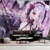 Cute Anime Neko Maid Girl Tapestry White Hair Cat Ears Dark Gothic Rose Wall Hanging Kawaii Aesthetic Room Decor
