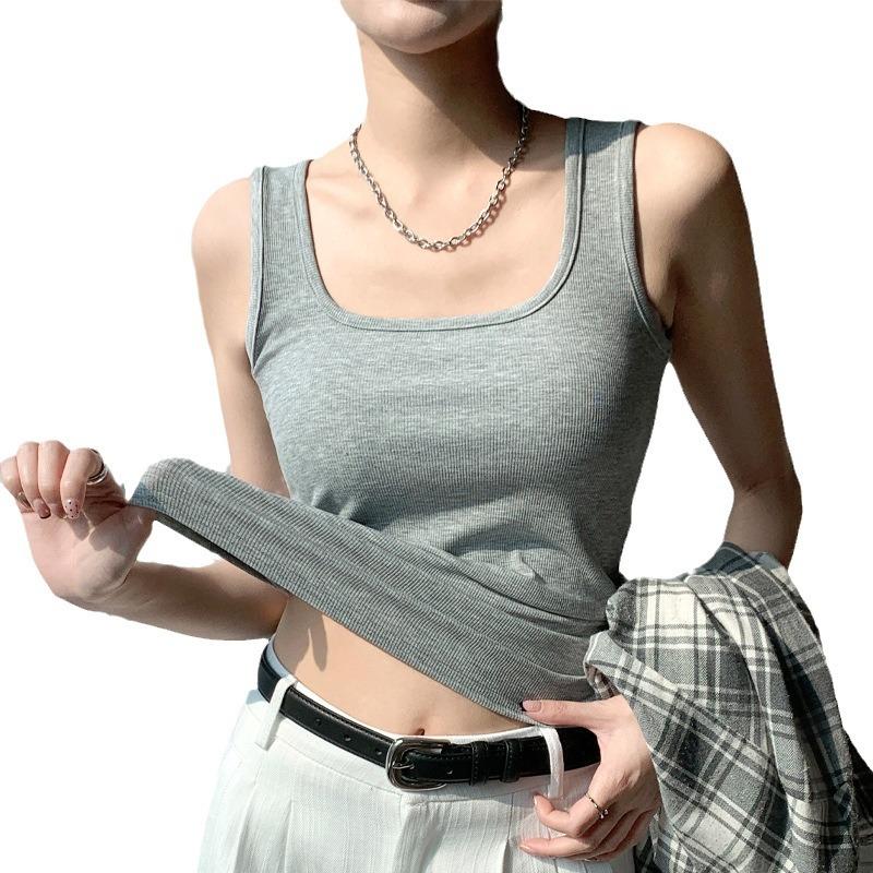 Stylish Elegance Fashion Female Casual Vest H237 Spring and Summer Wide Shoulder Vest Women Big U Neck Bottom Inner Small Vest Women Sleeveless Canvas