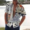 Men's Summer New Loose Print Short Sleeve Shirt Cardigan Beach Shirt