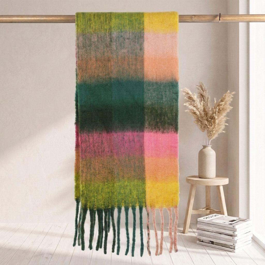 | Imitation mohair plaid scarf | Autumn and winter warm AC grid | Support LOGO customization
