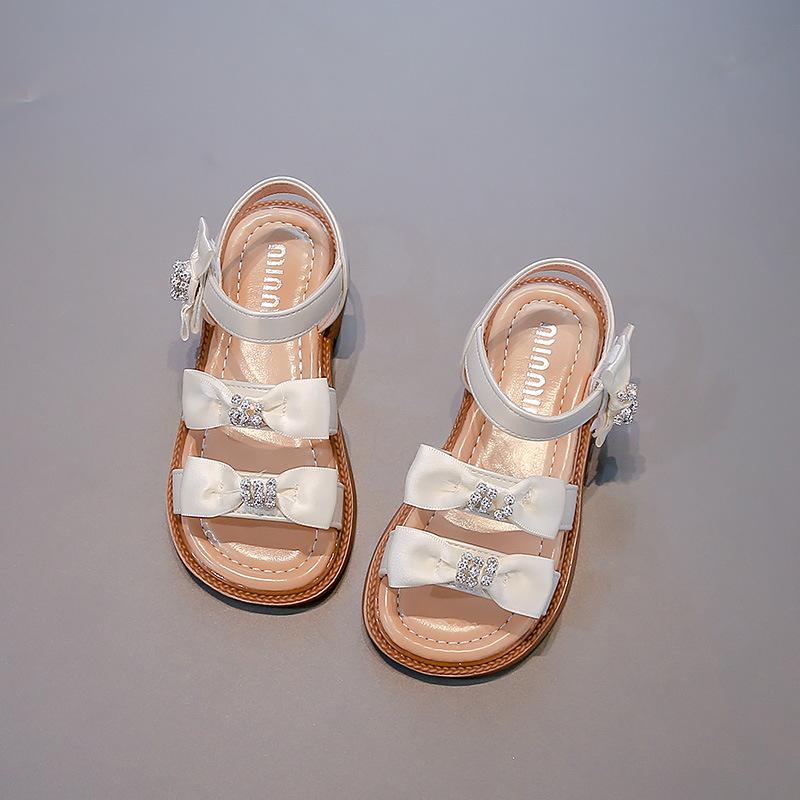 Summer Girls Open Toe Rhinestone Bow Princess Sandals Kids Stage Performance Dress Shoes