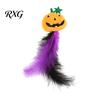 Soft Cat Chew Toy Halloween Pumpkin Toy, Squeaky Stuffed Self-entertainment Plush with Feathers for Indoor Cats